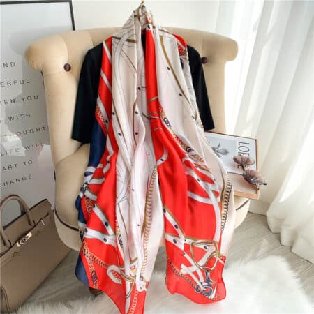 Grand foulard blancheur rouge de soie
