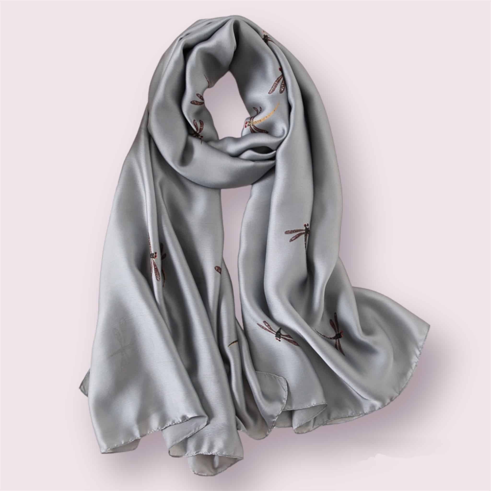 Grand foulard Libellule gris de soie