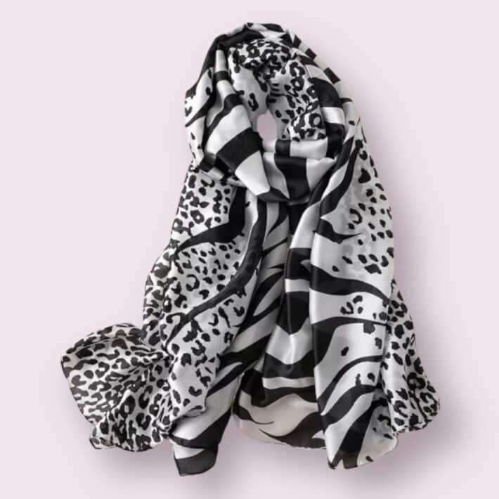 Grand foulard Zebra noir de soie