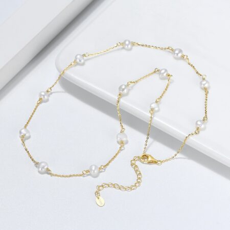 collier de perles en or 14K en argent Sterling 925 avec petite chaîne de perles baroques naturelles faites à la main de 3-4mm pour femmes GPN19