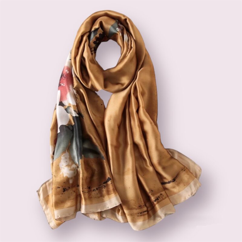 Grand foulard bereton marron en satin