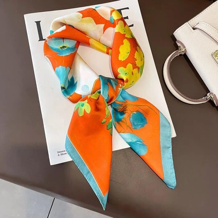 foulard fleur orange bandana ciel pour ceinture de sac tour de cou